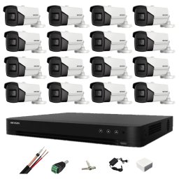 Sistem supraveghere video Hikvision cu 16 camere 8MP, DVR 4K si accesorii