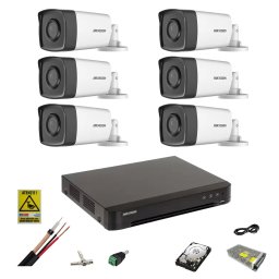 Sistem supraveghere Hikvision cu 6 camere 5MP, DVR 8 canale si HDD 1TB