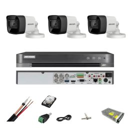 Sistem supraveghere Hikvision 4K cu 3 camere exterior IR 30 m