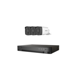 Sistem supraveghere exterior Hikvision cu 3 camere 5MP IR 80 m si DVR