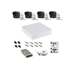 Kit supraveghere Hikvision 5MP cu 4 camere exterior, DVR 8MP si HDD 1TB