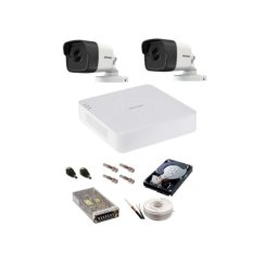 Kit supraveghere Hikvision 5MP cu 2 camere Bullet IR, DVR si HDD 500GB
