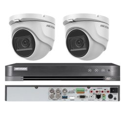 Kit supraveghere Hikvision cu 2 camere dome 8MP, IR 30 m si DVR 4K