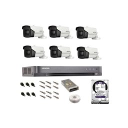 Sistem supraveghere Hikvision 4K cu 6 camere IR 60 m, HDD 2 TB