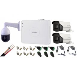 Kit supraveghere Hikvision 3 camere cu PTZ 25x, 2 camere 5MP si DVR