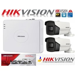 Sistem supraveghere Hikvision 4K cu 2 camere 8MP, IR 80m si DVR 4 canale