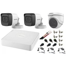 Sistem supraveghere Hikvision cu 3 camere 2MP audio-video si DVR 4 canale