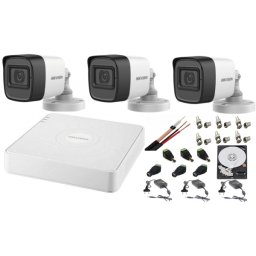 Sistem supraveghere Hikvision cu 3 camere audio 2MP, DVR 4 canale