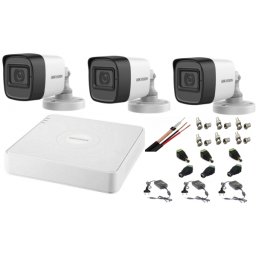 Sistem supraveghere Hikvision cu 3 camere 2MP audio si DVR 4 canale
