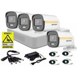 Sistem supraveghere Hikvision cu 4 camere ColorVu 2MP si microfon