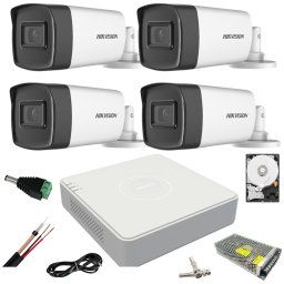 Sistem supraveghere Hikvision 4 camere exterior 5MP IR 80 m cu DVR si HDD 1TB