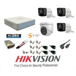 Sistem supraveghere video Hikvision 4 camere 5MP cu DVR si accesorii