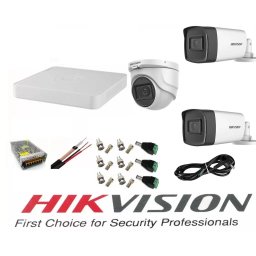 Sistem supraveghere Hikvision cu 3 camere 5MP, DVR 4 canale si accesorii