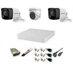 Sistem supraveghere Hikvision 3 camere 5MP cu DVR si accesorii complete