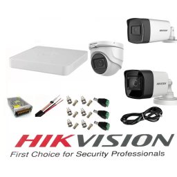 Sistem supraveghere Hikvision cu 3 camere 5MP, DVR 4 canale si accesorii