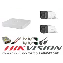 Sistem supraveghere Hikvision cu 2 camere 5MP IR 40m si DVR 4 canale