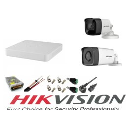 Sistem supraveghere Hikvision cu 2 camere 5MP, DVR 4 canale si accesorii