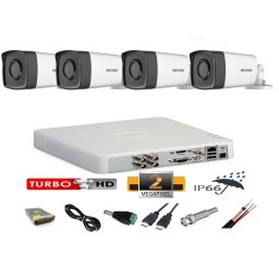 Sistem supraveghere video exterior Hikvision cu 4 camere 2MP IR 40 m