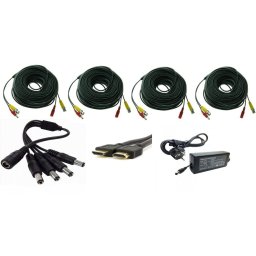 Kit accesorii pentru 4 camere supraveghere cu cabluri mufate si sursa