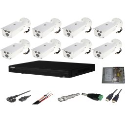 Sistem supraveghere exterior Dahua cu 8 camere 2MP Starlight IR 80m