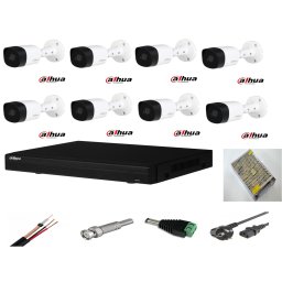 Sistem supraveghere video exterior Dahua cu 8 camere 2MP si DVR