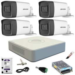 Sistem supraveghere exterior Hikvision 4 camere 5MP IR 40 m cu DVR si HDD 4TB
