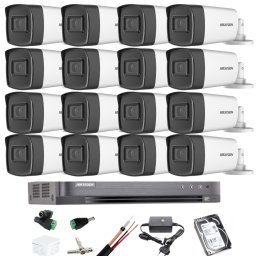 Kit complet supraveghere exterior Hikvision 16 camere 5MP IR 40 m cu HDD 4TB