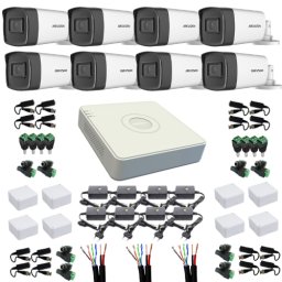 Kit supraveghere exterior Hikvision cu 8 camere 5MP, DVR 8 canale, IR 40 m
