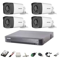 Kit supraveghere Hikvision cu 4 camere Full HD, IR 80 m, HDD 2TB