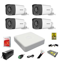 Kit supraveghere exterior Hikvision cu 4 camere Full HD, IR 80 m si HDD 1TB