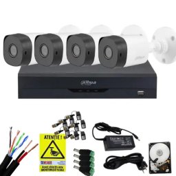 Sistem supraveghere exterior Dahua cu 4 camere Full HD, DVR 4 canale si HDD 1TB