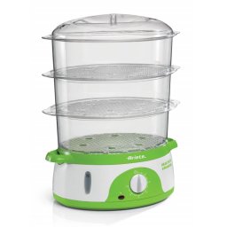Aparat gatire la aburi Ariete HEALTHY STEAM 0911/01, 800W, 9 L, 3 recipiente, Timer, Alb/Verde