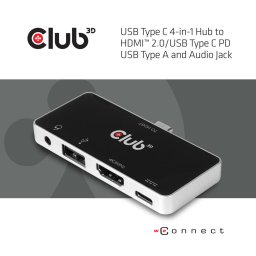CLUB3D USB Type C 4-in-1 Hub to HDMI™ 4K60Hz USB Type C PD / USB Type A / Audio jack