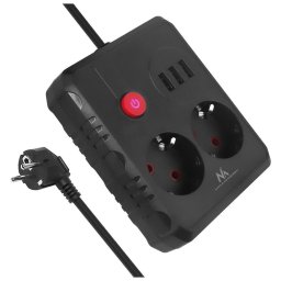 Prelungitor Maclean power strip, extender 2 sockets + 3xUSB, 110-240V AC 50/60Hz, 2.1A max 2500W, 3 m, black, MCE388 B