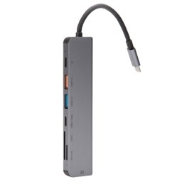 Hub USB-C 7 in 1, HDMI 4K 30Hz, USB 3.2 10Gbps, USB-C PD 100W, SD/MicroSD, carcasa aluminiu, Plug & Play, PMH9997B