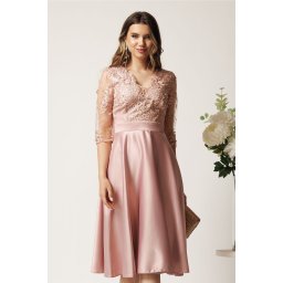 Rochie midi roz din tafta in clos cu dantela la bust - Ella Collection Inna