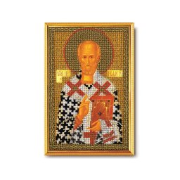 Set broderie cu margele cusute, Icoana Sf. Nicolae, 17x26 cm