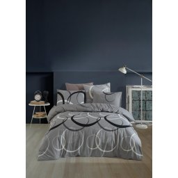 Lenjerie de pat din bumbac 100%, dubla, cu 2 fete de perna, Valentini Bianco model Wave Black