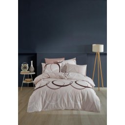 Lenjerie de pat din bumbac 100%, dubla, cu 2 fete de perna, Valentini Bianco model Wave Beige