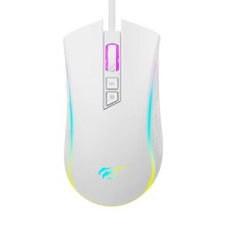 Mouse MS1034 – Mouse gaming cu fir USB, optic, DPI ajustabil, 6 butoane + scroll, iluminare LED, Alb