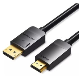 Cablu video Vention, DisplayPort(T) la HDMI(T), 2m, rezolutie maxima 1080p la 60 Hz, conectori auriti, cupru, invelis PVC, negru, "HADBH" (timbru verde 0.18lei) - 6922794733343