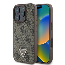 Husa Husa pentru iPhone 16 Pro Max - Guess Leather 4G Triangle Strass (GUHCP16XP4TDPW) - Brown