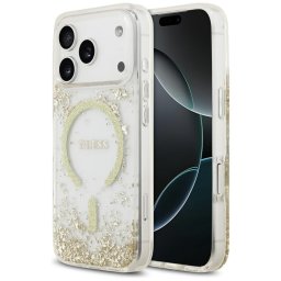 Husa Husa pentru iPhone 17 Pro - Guess Resin Bottom Glitter MagSafe (GUHMP17LRGRGED) - Gold