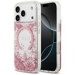Husa Husa pentru iPhone 17 Pro - Guess Resin Bottom Glitter MagSafe (GUHMP17LRGRGEP) - Pink