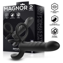 InToYou Magnor Dildo with Double Ring & Balls Stimulator Black