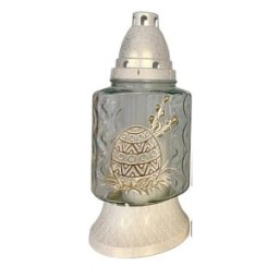 Set 2 x Candela din Sticla cu Decoratiuni de Pasti, Iepure, Pui si Miel