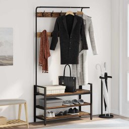 Cuier pentru hol cu rafturi si carlige, lemn vechi, 95x34x184 cm