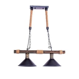 Lustra traditionala rustica 2xE27, maro, din sfoara, metal si lemn