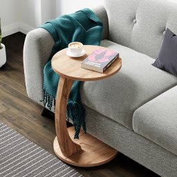 Masa laterala rotunda Holeby 56 x 38 cm, aspect lemn, [en.casa]