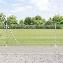 Gard exterior din otel argintiu 10 x 1 m cu stalpi si plasa, vidaXL
